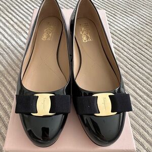Salvatore Ferragamo Black Flats with Gold Accents